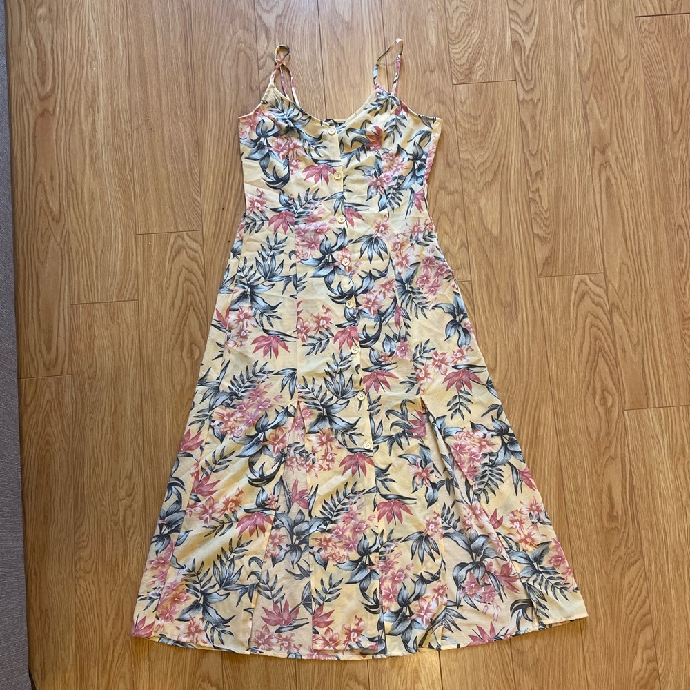 H&M Divided midi dress. Yellow patterned. Size UK 10